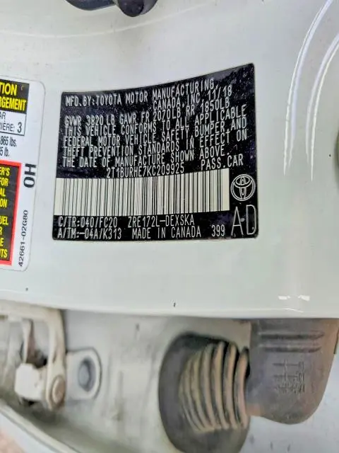 2019 TOYOTA COROLLA L  