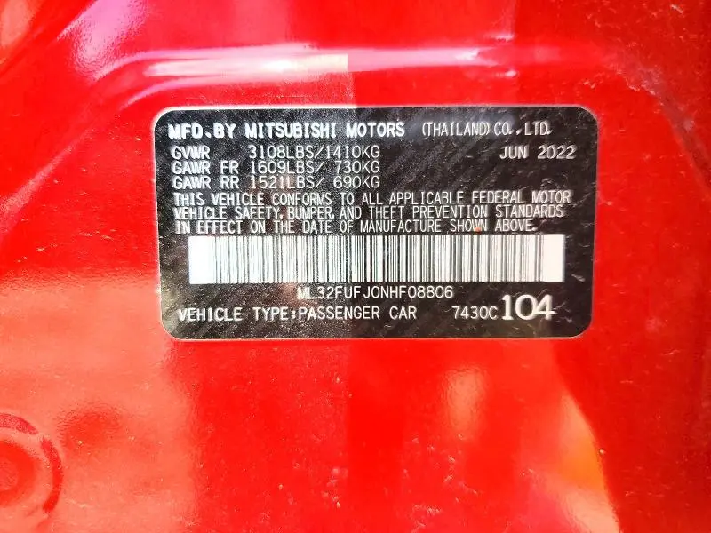 2022 MITSUBISHI MIRAGE G4 ES  