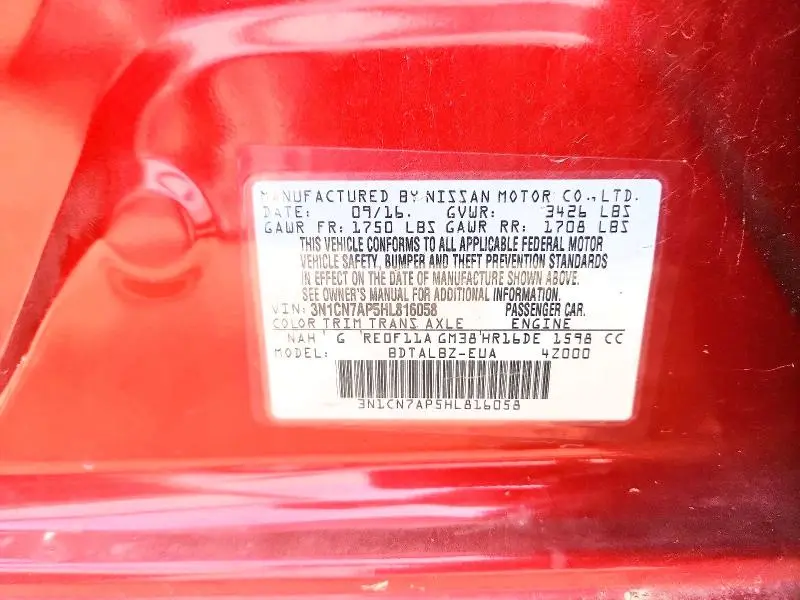 2017 NISSAN VERSA 1.6 SV  
