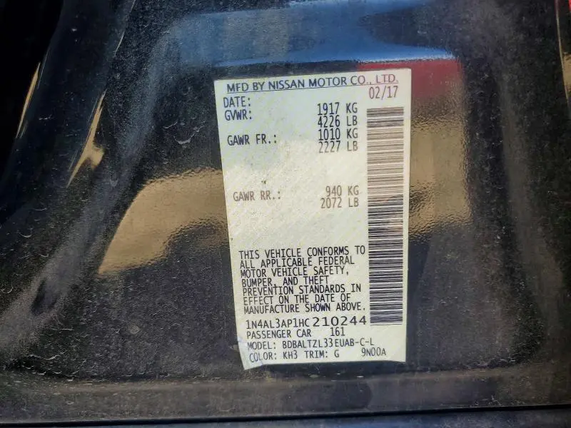 2017 NISSAN ALTIMA 2.5  