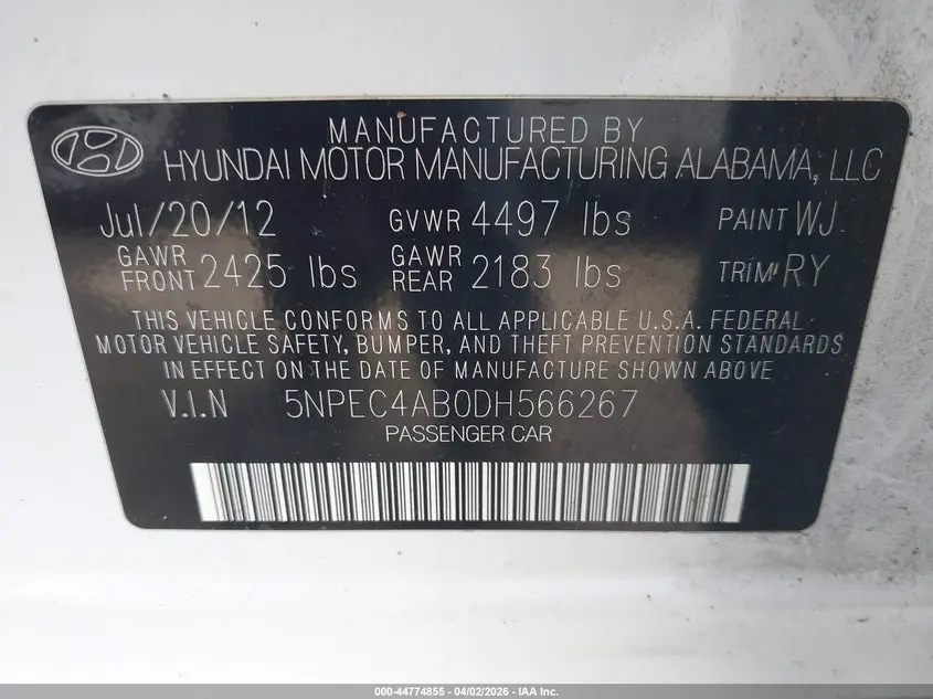 2013 HYUNDAI SONATA SE 2.0T