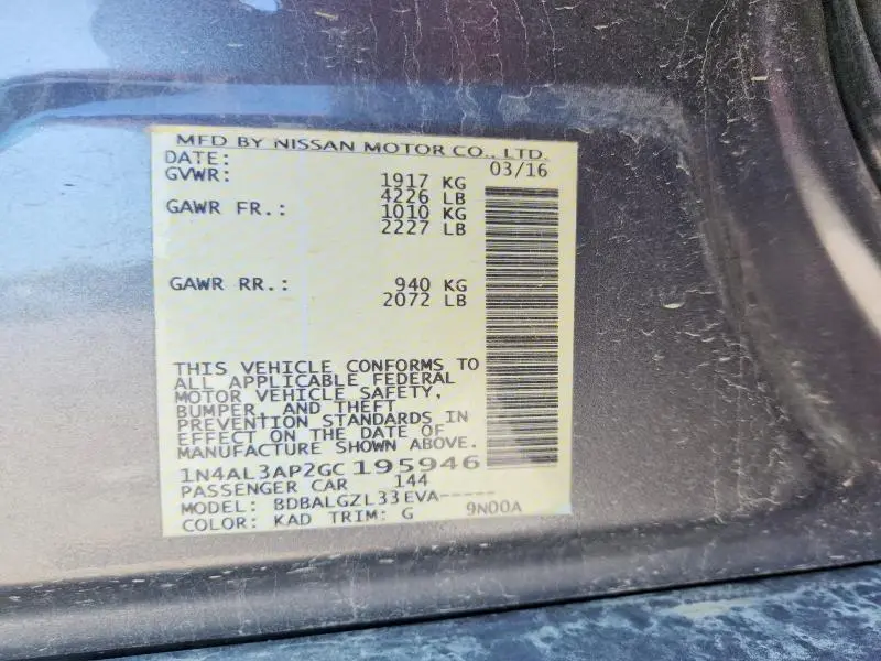 2016 NISSAN ALTIMA 2.5 S  