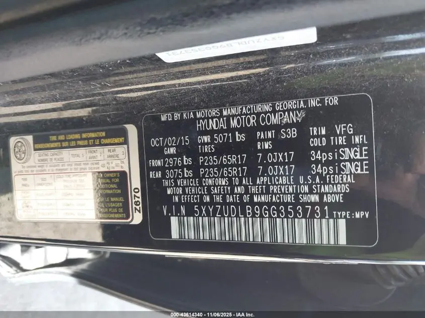 2016 HYUNDAI SANTA FE SPORT 2.4L