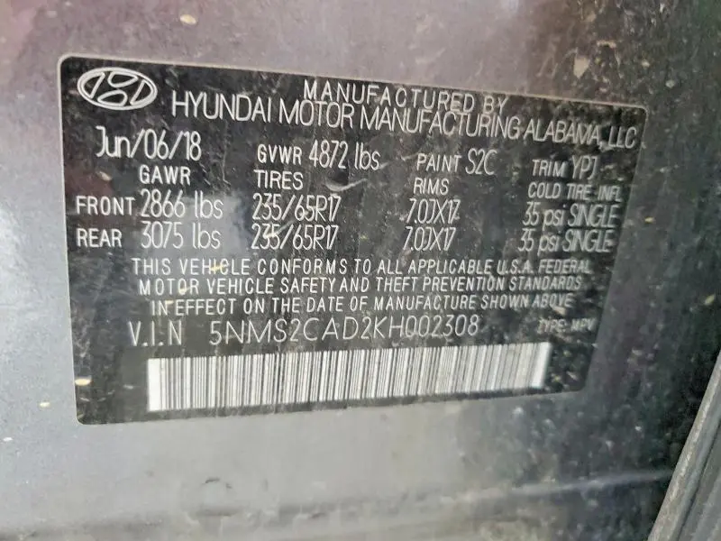 2019 HYUNDAI SANTA FE SE  