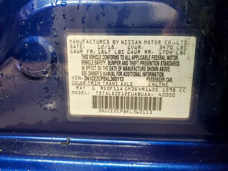 2019 NISSAN VERSA NOTE SV  