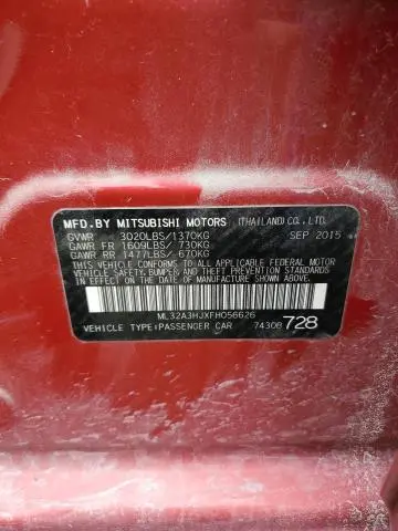 2015 MITSUBISHI MIRAGE DE  