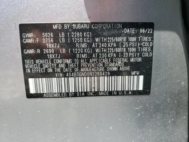 2022 SUBARU OUTBACK LIMITED XT  