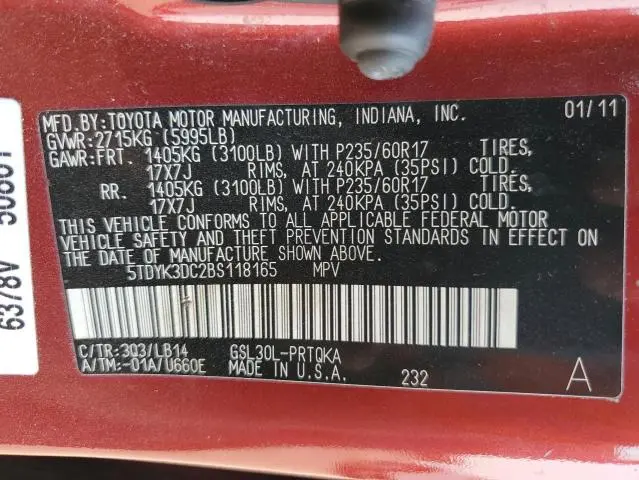 2011 TOYOTA SIENNA XLE  