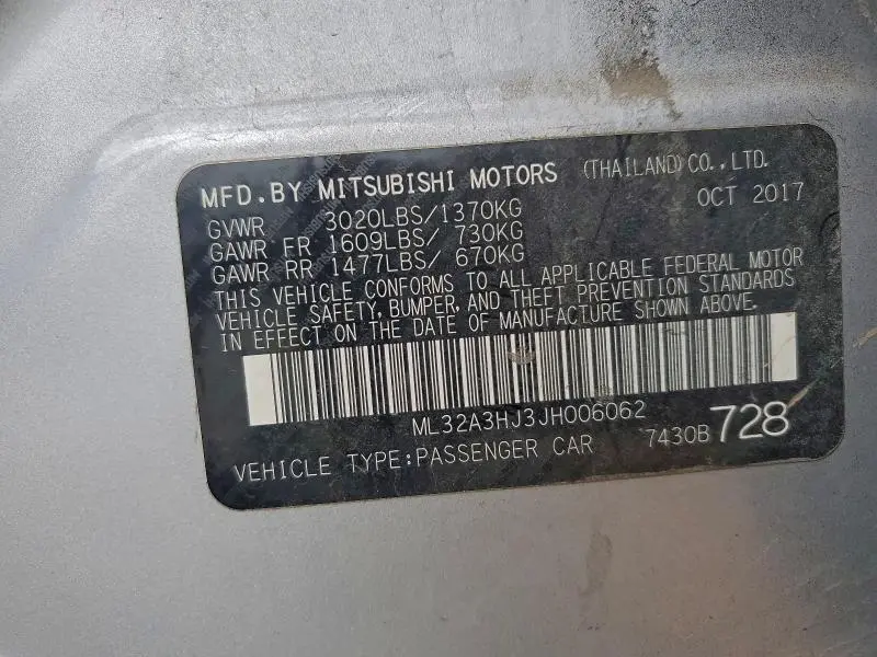 2018 MITSUBISHI MIRAGE ES  