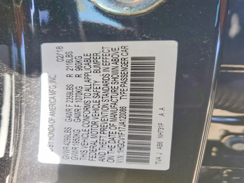 2018 HONDA ACCORD LX  