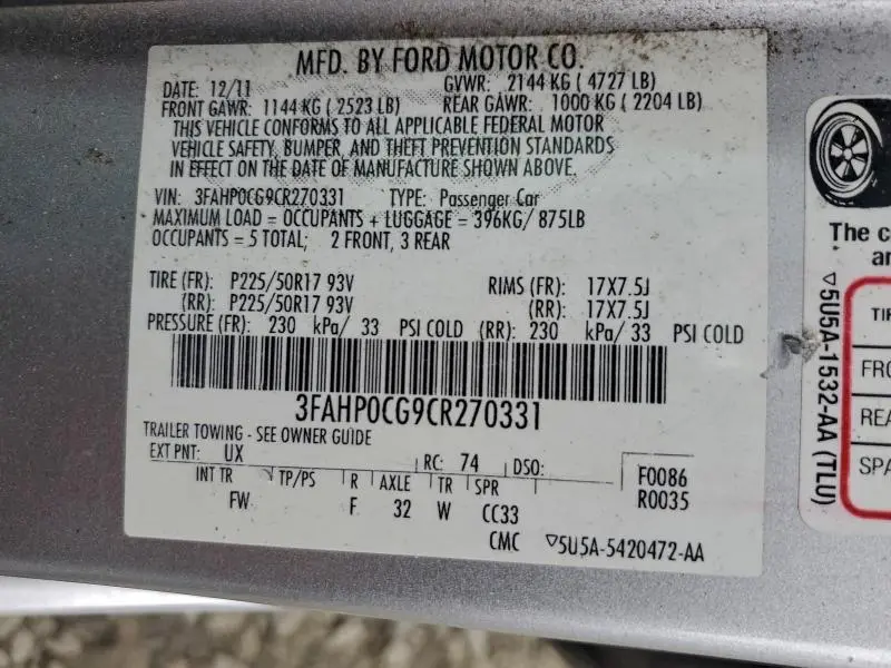 2012 FORD FUSION SEL  