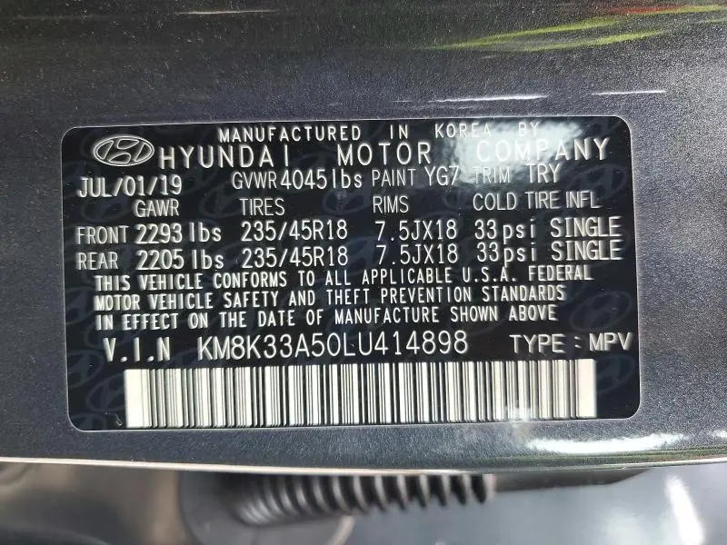2020 HYUNDAI KONA LIMITED  
