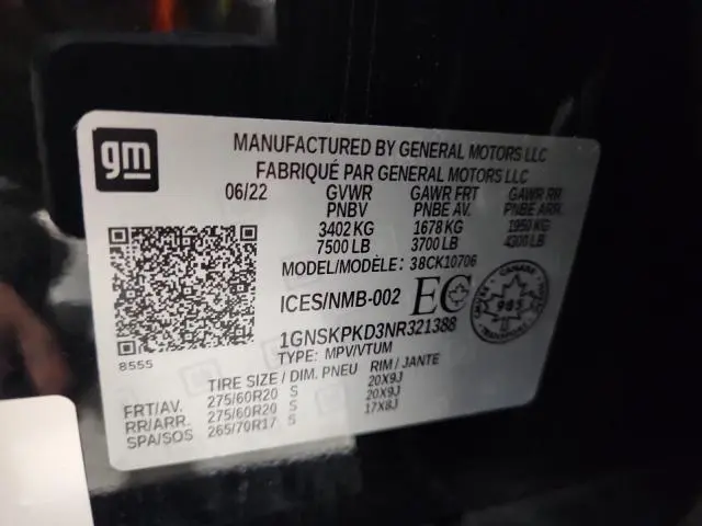 2022 CHEVROLET TAHOE K1500 Z71  