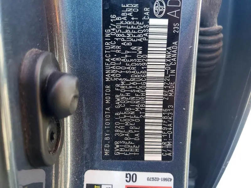 2016 TOYOTA COROLLA LE  