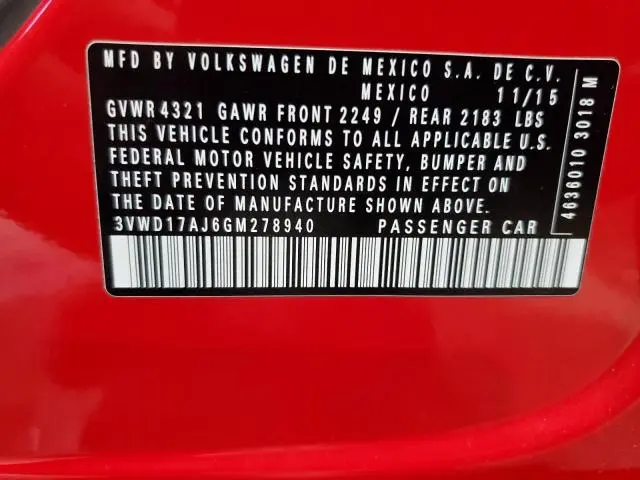 2016 VOLKSWAGEN JETTA SPORT  