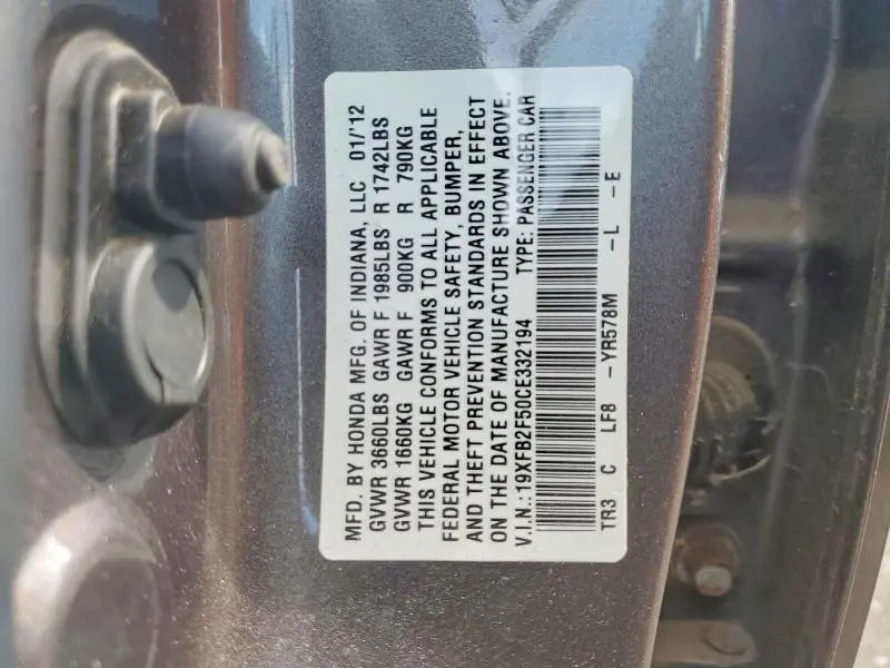2012 HONDA CIVIC LX  