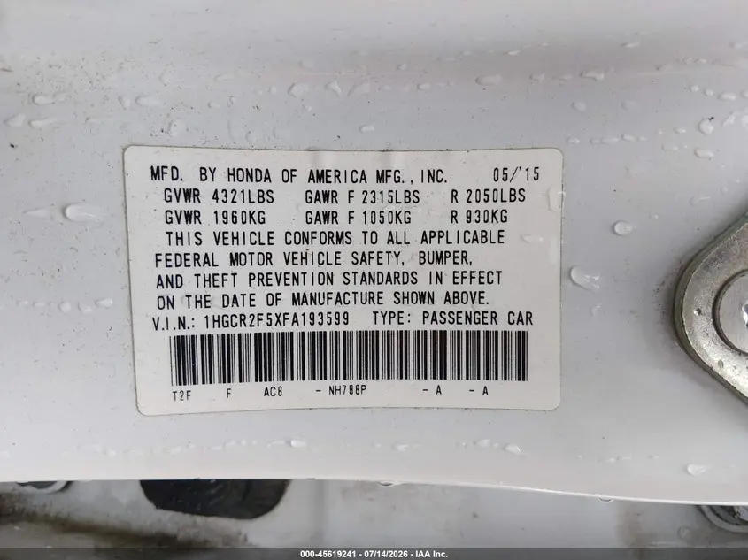 2015 HONDA ACCORD SPORT