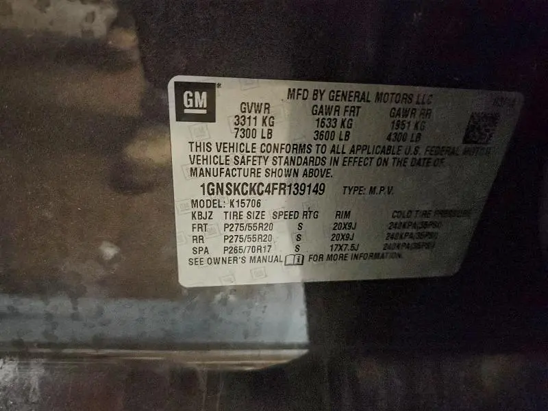 2015 CHEVROLET TAHOE K1500 LTZ  