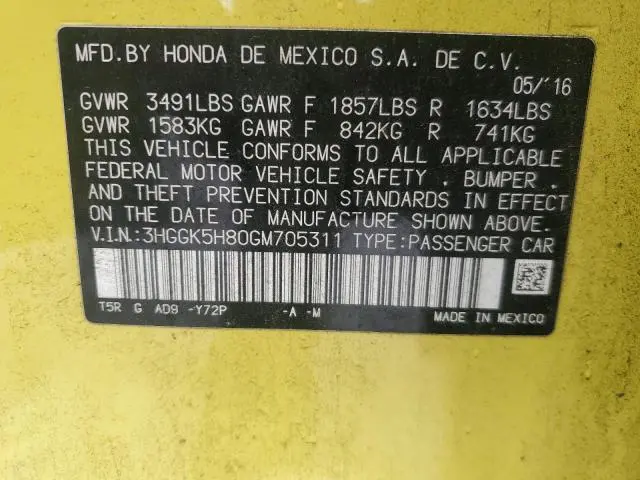 2016 HONDA FIT EX  