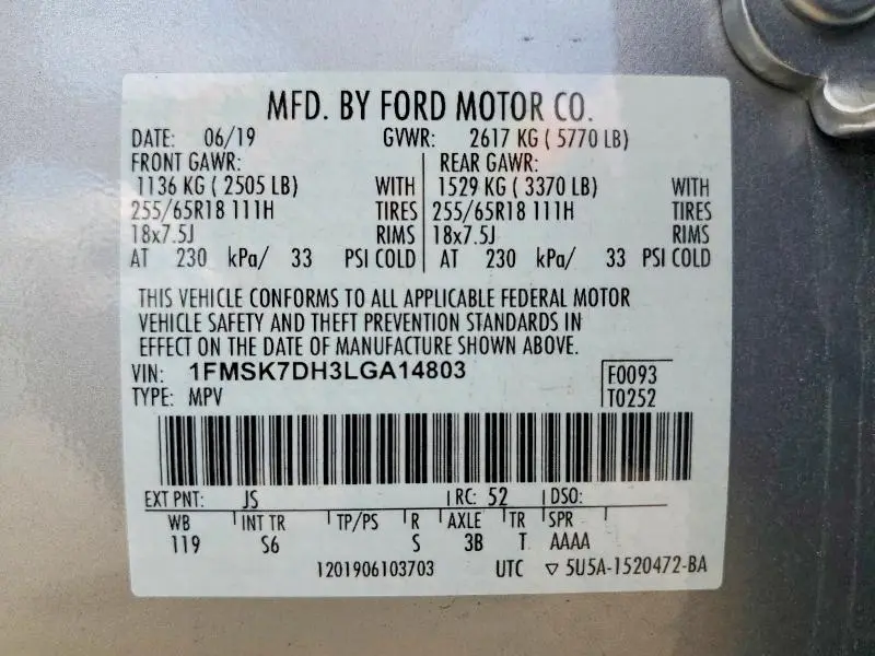 2020 FORD EXPLORER XLT  