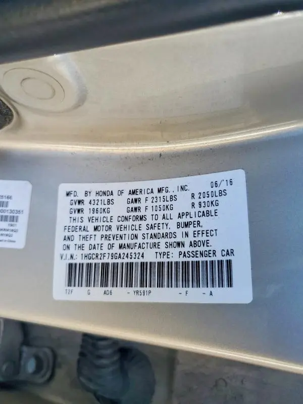 2016 HONDA ACCORD EX  