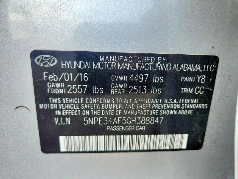 2016 HYUNDAI SONATA LIMITED  