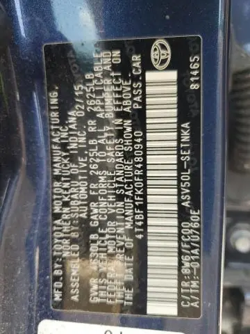 2015 TOYOTA CAMRY LE  