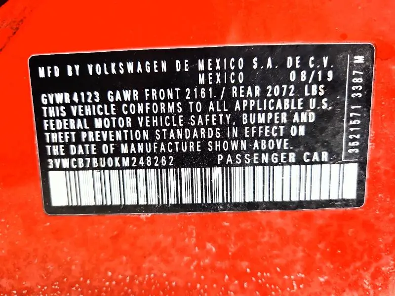 2019 VOLKSWAGEN JETTA S  