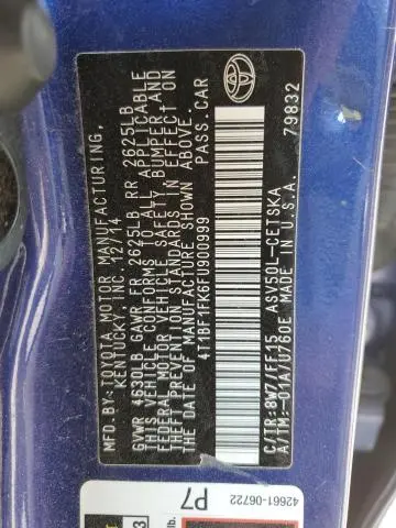 2015 TOYOTA CAMRY LE  