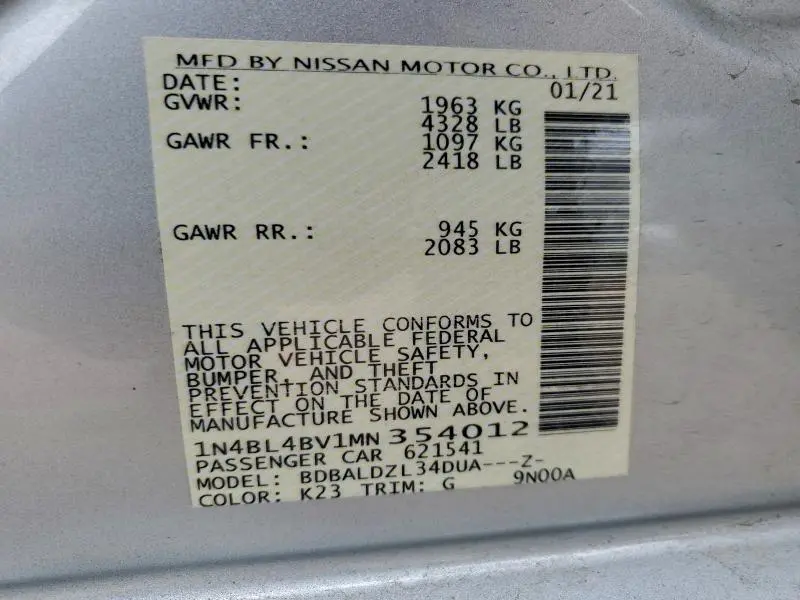 2021 NISSAN ALTIMA S  