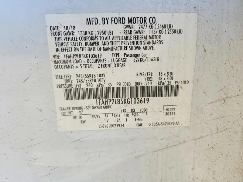 2019 FORD TAURUS POLICE INTERCEPTOR  