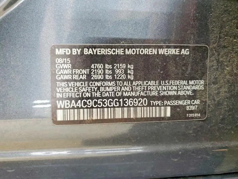 2016 BMW 428 XI GRAN COUPE SULEV  
