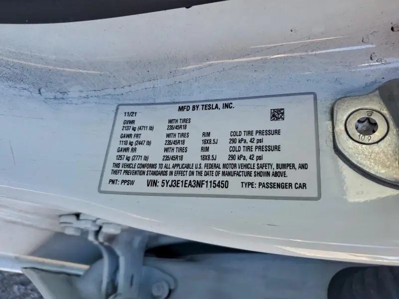 2022 TESLA MODEL 3   