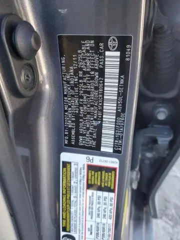 2012 TOYOTA CAMRY BASE  