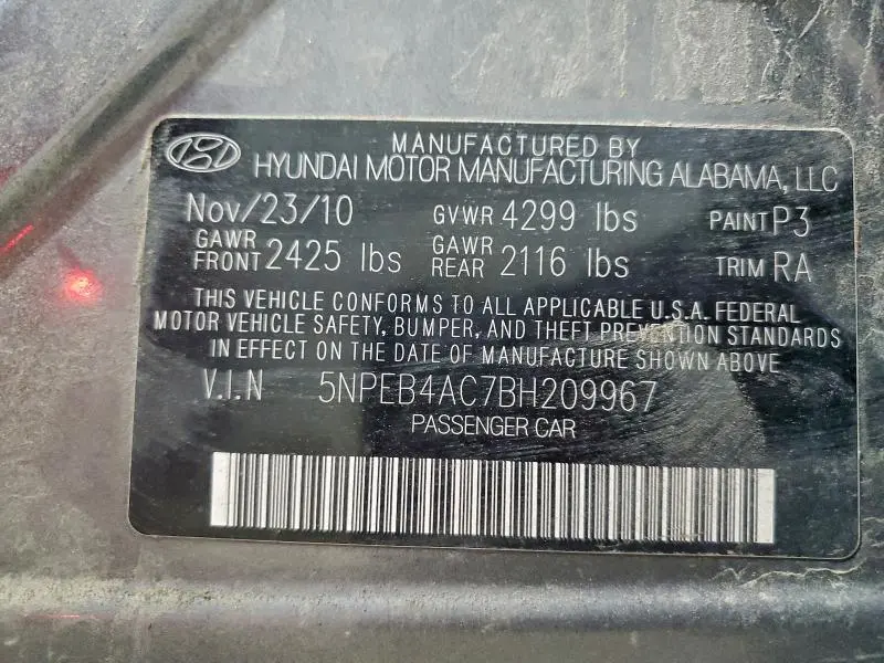 2011 HYUNDAI SONATA GLS  