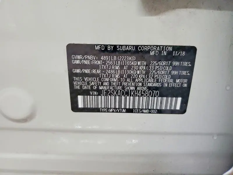 2019 SUBARU FORESTER   