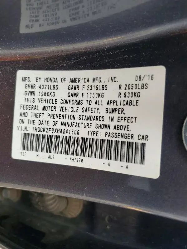 2017 HONDA ACCORD EXL  