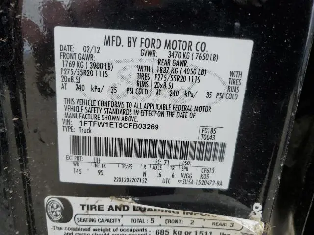 2012 FORD F150 SUPERCREW  