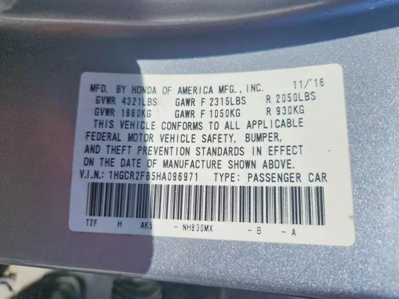 2017 HONDA ACCORD EXL  
