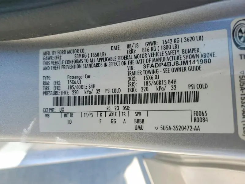 2018 FORD FIESTA SE  