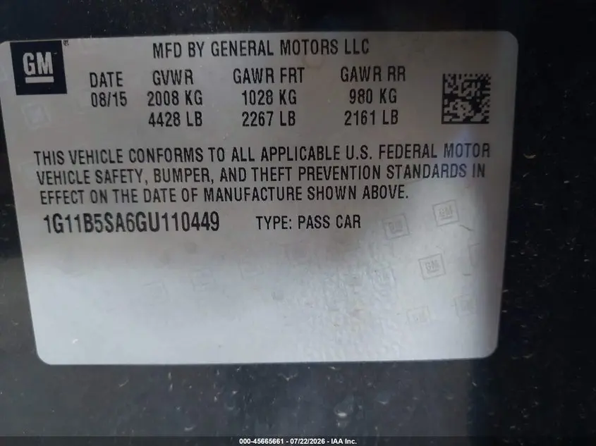 2016 CHEVROLET MALIBU LIMITED LS