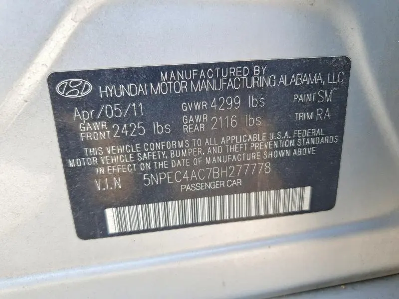2011 HYUNDAI SONATA SE  