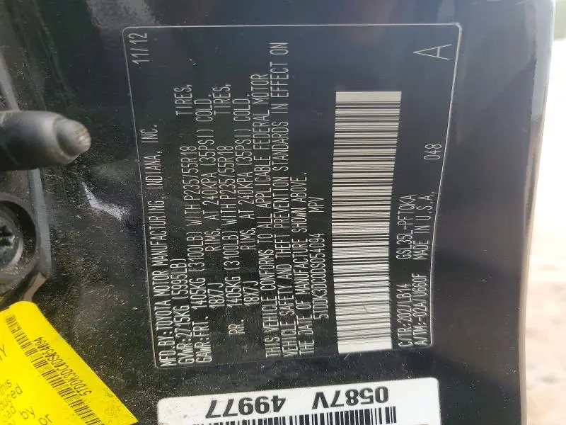 2013 TOYOTA SIENNA XLE 7-PASSENGER  