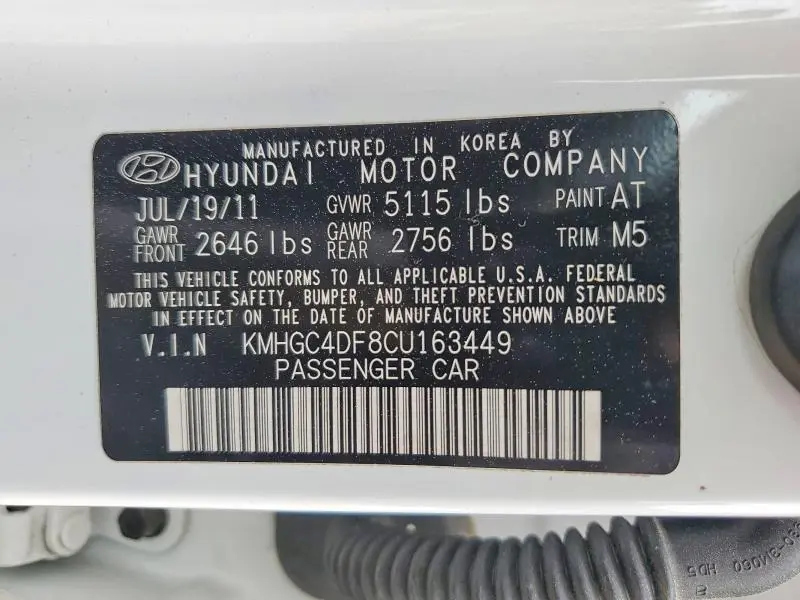 2012 HYUNDAI GENESIS 4.6L V8  