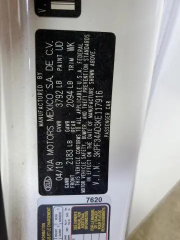 2019 KIA FORTE GT LINE  