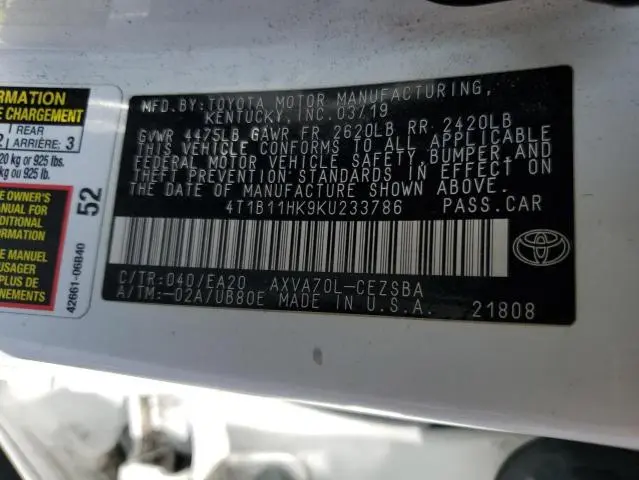 2019 TOYOTA CAMRY L  