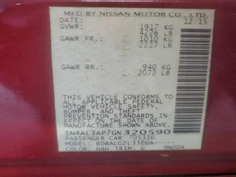 2016 NISSAN ALTIMA 2.5  