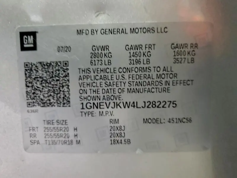 2020 CHEVROLET TRAVERSE RS  