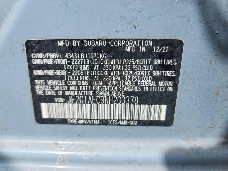 2022 SUBARU CROSSTREK PREMIUM  