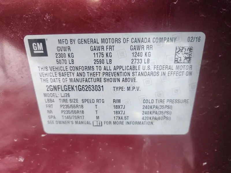 2016 CHEVROLET EQUINOX LTZ  